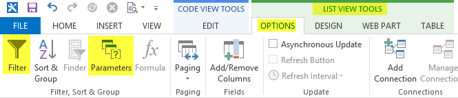 SharePoint Desinger 2013 - Filter and Parameters